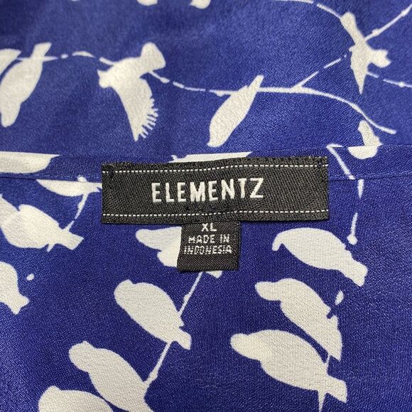 Elementz Birds on a Wire Button Front Blouse Convertible Sleeves Blue Sz XL - Picture 5 of 8